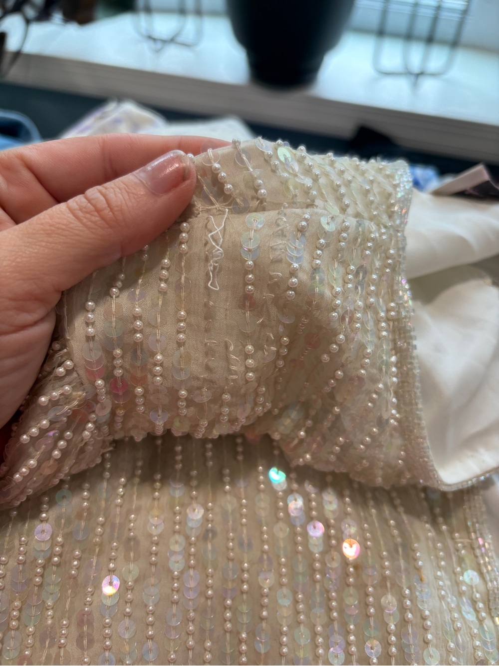 Vintage Laurence Kazar New York Silk Beaded Sequin Jacket Ivory XL - Picture 8 of 10